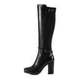 new arrivals large size 33-43 chunky high heels knee high boots woman shoes dropship black brown shoes woman