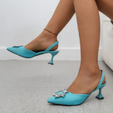 Women Pumps Luxury Crystal Slingback High Heels Summer Bride Shoes Comfortable Triangle Heeled Party Wedding Women