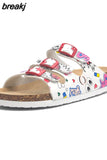 New Summer Women Buckle Cork Slipper 2023 Casual Mixed Color Outside Non-slip Beach Slides