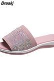 Size Outdoor Slippers Women's 2023 New Summer Rhinestone Mesh Flat Sandals Slippers Soft Bottom Closed Toe Casual
