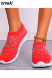 Crystal Breathable Mesh Sneakers Shoes for Women Comfortable Soft Bottom Flats Plus Size 43 Non Slip Casual Shoes