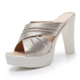 Summer Women Gladiator Shoes 10cm Block High Heels Slippers Open Toe Platform Sandals Gold Silver Black Slides