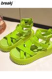 Women Sandals Women Platform Wedge Sandals 5cm High Heels Women Shoes Summer Sneakers Sandalia Roman Sandals Green White