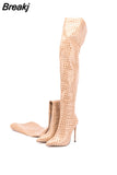 2023 New Women Over The Knee High Heels Boots Sexy Ladies Zebra Style Pointed Toe Stiletto Heels Long Botas
