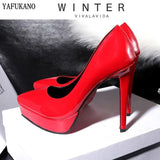 Womens Pumps European American Style Shallow Mouth Sexy Platform High Heels Stiletto Single Shoes Red Wedding