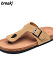 2023 New Summer Unisex Beach Cork Flip Flops Women Slippers Casual Quick Drying Men Buckle PU Leather Slides