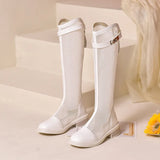 cold boots for women 2023 summer new fashion all wear mesh surface thick heel boots but knee mesh
