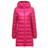 Women Plus Size Down Jackets Long Ultra Light Thin Casual Coat Slim Remove Hooded Parka Fashion Jacket Autumn