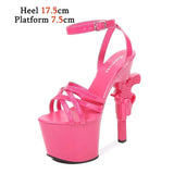Brand High Heels Women's Shoes 2023 Sexy Gun Heel Sandals Waterproof Platform Fringe Cross-tied Strip Pole Dance