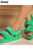 Women 2023 Autumn Fur Sandals Fashion Cozy Plush Gladiator Sandals Hook Loop Casual Ladies Slippers Platform Fuzzy Cotton