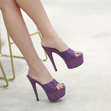 Slippers Women Summer New Black High Heels 15cm Color Club Sexy High Platform Thin Party Girl Show Sandals Plus Size