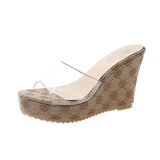 Women Summer Slippers Transparent Wedges Sandals High Heel Female Platform Shoes 2024 Trend Clogs Slides Trending Heels