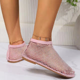 Breakj 2023 New Round Sandals Hollow Out Net Red Diamond Short Boots Summer Sexy Plus Size Flat
