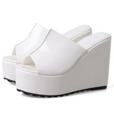 INS Hot Sale Ladies Pumps Solid Slip On Open Toe Platform Sandals Women Wedges Casual Concise Outside Shoes