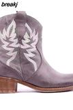 Botas Mujer Leather Cowboy Ankle Boots for Women Wedge High Heel Boots Print Western Cowgirl Boots botas de