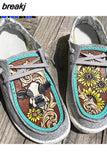 Hot Sale Low-cut Women's Flat Shoes Cartoon Cow Sunflower Pattern European American Casual Fashion Footwear Women's