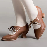 Retro Mary Jane Pumps Woman Vintage Lace Up Low Heel Dress Zapatos Ladies Brand Design Butterfly Wing Derby Shoes Plus