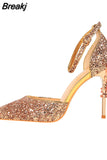 Elegant Party Sandals Metal Stiletto Glitter Pumps Luxury Women's Wedding Shoes Bride Gold Silver 2023 Women High