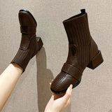 Ankle Boots Sock Short Shoes for Women Elastic Booties Brown Footwear Comfortable and Elegant on Offer Free Shipping