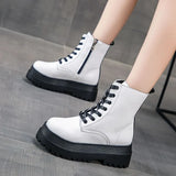 White Color Soft PU Leather Ankle Boots Women Platform Motorcycle Booties Female Autumn Winter Shoes Woman Goth Short