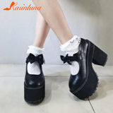 Thick High Heeled Mary Jean Pumps 2023 Spring Summer Ankle Lace Up Women Pumps Round Toe Solid Color Comfy Walk
