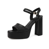 Gladiator Sandals 11 cm High Heel Cowhide Genuine Leather Casual Sandles With Buckl Open Toe Outwear Platforma