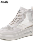 Platform Shoes for Women 2023 New Genuine Leather Chunky Luxury Designer Sneakers Woman Flats White Casual Tennis