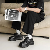 Breakj Leather Shoes Male Ins Square Head Formal Platform Taller Derby Shoes British Style Casual Little Black Shoes