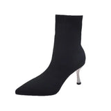 Women Boots Ankle Short Boots Flock Pointed Toe Thin Heels Winter Booties Woman Wool Elastic Slip on Women Boots