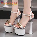Decoration Buckle Strap Women Shoes New Chunky Heel Sandals Summer Platform High Heels Nightclub Party Pole Dance