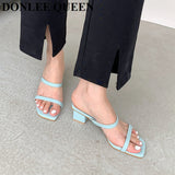 New Summer Slippers Low Heels Slides Female Peep Toe Square Heel Slipper Brand Sandals Women Slipper Big Size 41 Flip