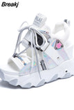 Sandals 8.5CM Wedge Heels Sneakers New Women Beach Flip Flop High Platform Casual Sandals Breathable Walking