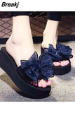 Platform Flip Flops for Woman Bohemian Style Summer Slipper with Bow Large Size Women's Summer Footwear Chaussure