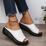 Leather Sole Slippers Women Sexy High Heel Mules Clogs Black Peep Toe Platform Mules Emal Slip on Wedges Sandals
