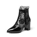 Embroidery Flower Women High Boots 2022,Summer Mesh Shoes,Ankle Botas,Pointed Toe,Hollow