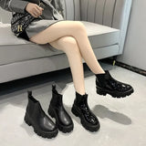 New Spring Patent Leather Ankle Boots Women Motorcycle Boots Female Fashion Shoes Woman Thick Sole Punk Boot Black