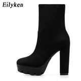 2022 New Fashion Autumn Winter High heels Ankle Boots Women Thick Heel Platform Boots Ladies Worker Boots size 41