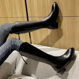 Women's Boots Long Winter Knee High Shaft Shoes for Woman Pointed Toe Footwear Black Tassel Pu 2023 Novelty with Free