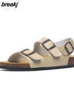 2023 New Summer Beach Cork Sandals Casual Women Outside Non-slip Black White Double Buckle Sandalias