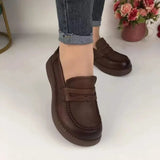and Autumn 2023 New Round Toe Leather Topped Women Thick Sole Shoes Wear Solid Color Versatile Women's Shoes