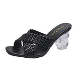 Strange High Heels Sandals Women Summer 2021 Plus Size Weave Female Slippers Fashion Yellow Open Toe