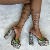 Brand Summer Snake Fashion Sexy Women's High Heel Double Platform Sandals Rome Gladiator Shoes Casual Comfy Size