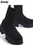 Women Boots Solid Color Platform Boots Autumn Winter Socks Ankle Boots Thick Heel Flat Comfort Casual Boots Platform