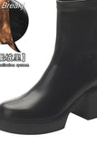 Women Boots High Heels Clogs Platform Stiletto Leather Rubber Short Plush PU Basic with Hoof Women's Leather Boots Clogs
