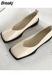 Shoes Ladies Female Footwear Square Toe Women's Moccasins Autumn Casual Sneaker Shallow Mouth Soft 2023 Retro Dress