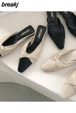 Women Slippers 2023 French Gentle Pleated Lazy Mule Drag Square Toe Flat Heels Brand Sandals Casual Slides Summer Shoes