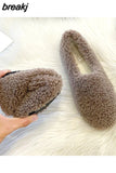 moccasins femme winter cotton home shoes women warm plush loafers comfy curly sheep fur flats woman large size
