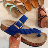 Breakj Cork Bottom Cool Slippers 2025 Summer Solid Woven Slippers Thick Bottom Clip Beach