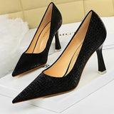 Shoes Fashion Women Pumps Pointed Toe Kitten Heels Stone Pattern High Heels Women Career Office Shoes Plus Size 42