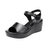 Leather Medium Heel Heel Sandals Summer 2023 New Muffin Thick Soles Fashion Large Size Soft Soles Mother Sandals